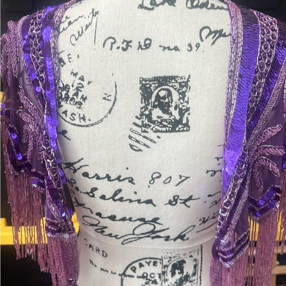 Festival vintage fringe sequin and beaded shawl - Picture 4 of 5